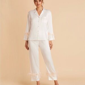 Feathered White Satin Pajamas